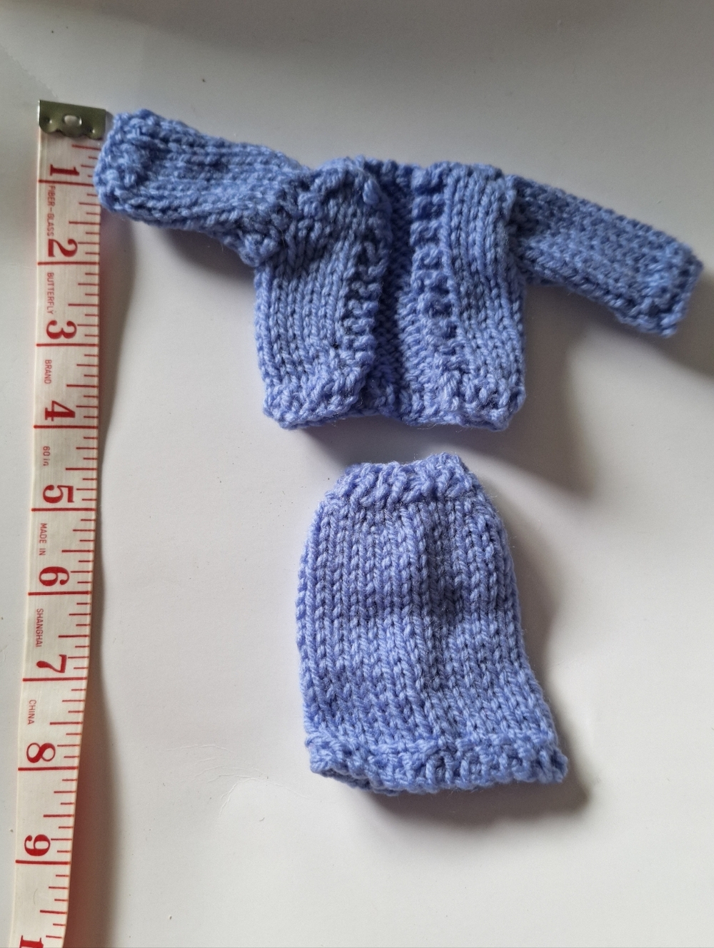 Handmade Light Blue Knit Doll Sweater and Skirt Set